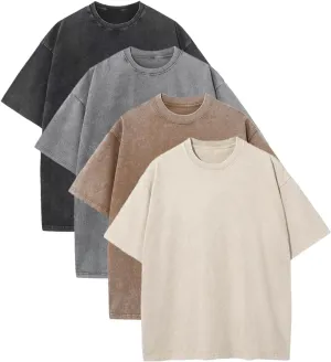 Mens Oversized T-Shirt Heavy Cotton Short Sleeves Vintage Loose Fit Washed Basic Unisex Tee Tops