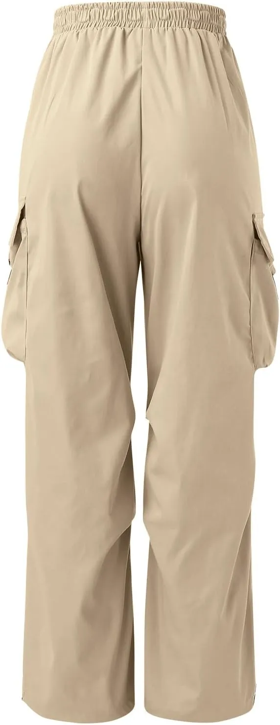 Mens Parachute Cargo Pants Casual Cotton Stretchy Drawstring Pant Outdoor Pants with Pockets