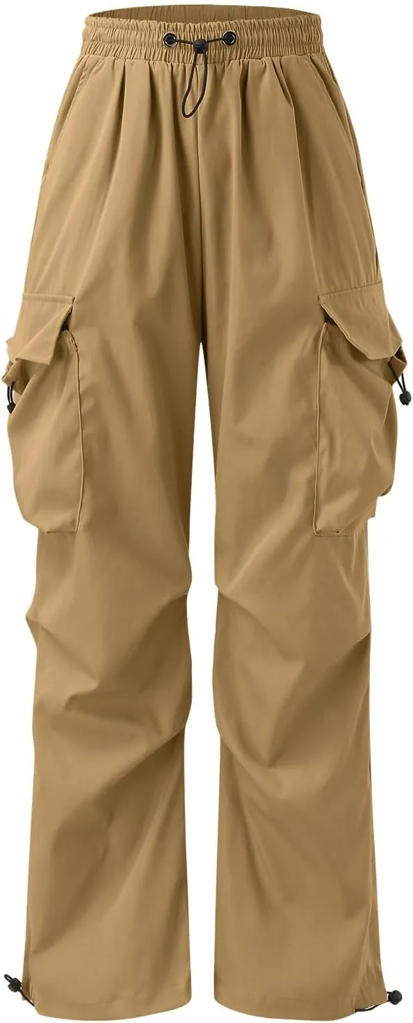 Mens Parachute Cargo Pants Casual Cotton Stretchy Drawstring Pant Outdoor Pants with Pockets