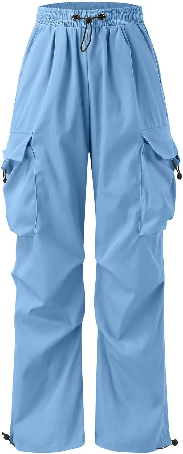 Mens Parachute Cargo Pants Casual Cotton Stretchy Drawstring Pant Outdoor Pants with Pockets