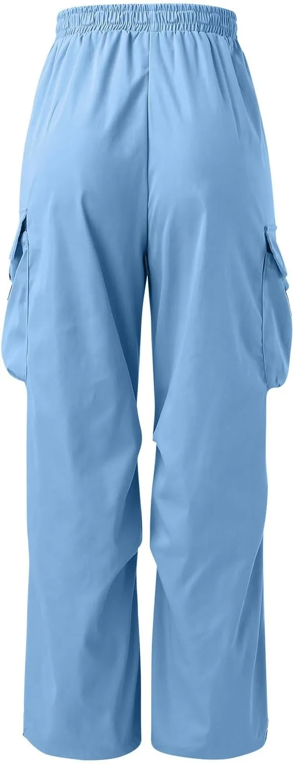 Mens Parachute Cargo Pants Casual Cotton Stretchy Drawstring Pant Outdoor Pants with Pockets