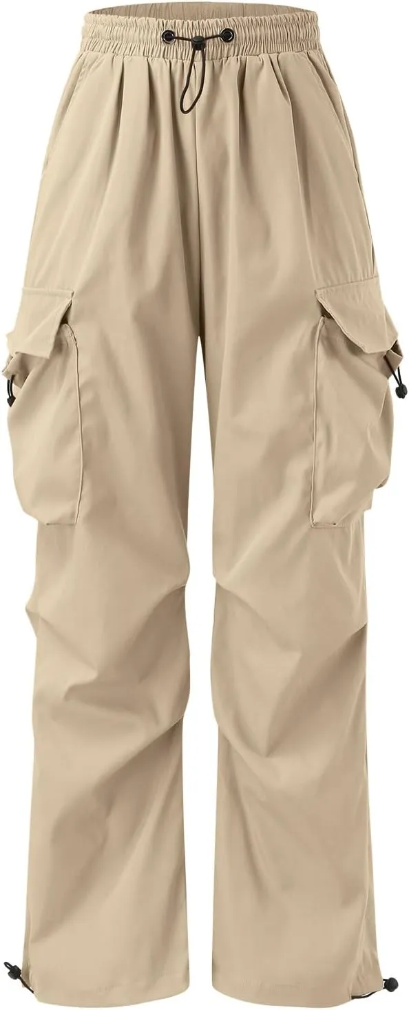 Mens Parachute Cargo Pants Casual Cotton Stretchy Drawstring Pant Outdoor Pants with Pockets