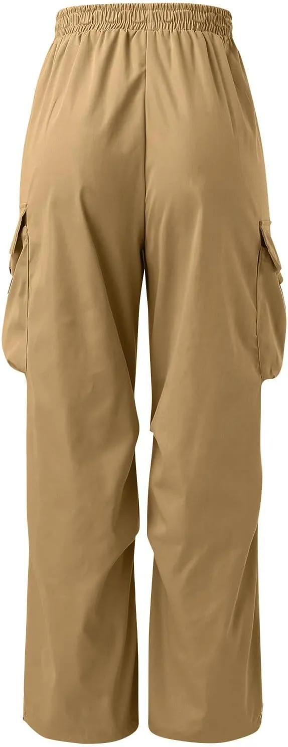 Mens Parachute Cargo Pants Casual Cotton Stretchy Drawstring Pant Outdoor Pants with Pockets