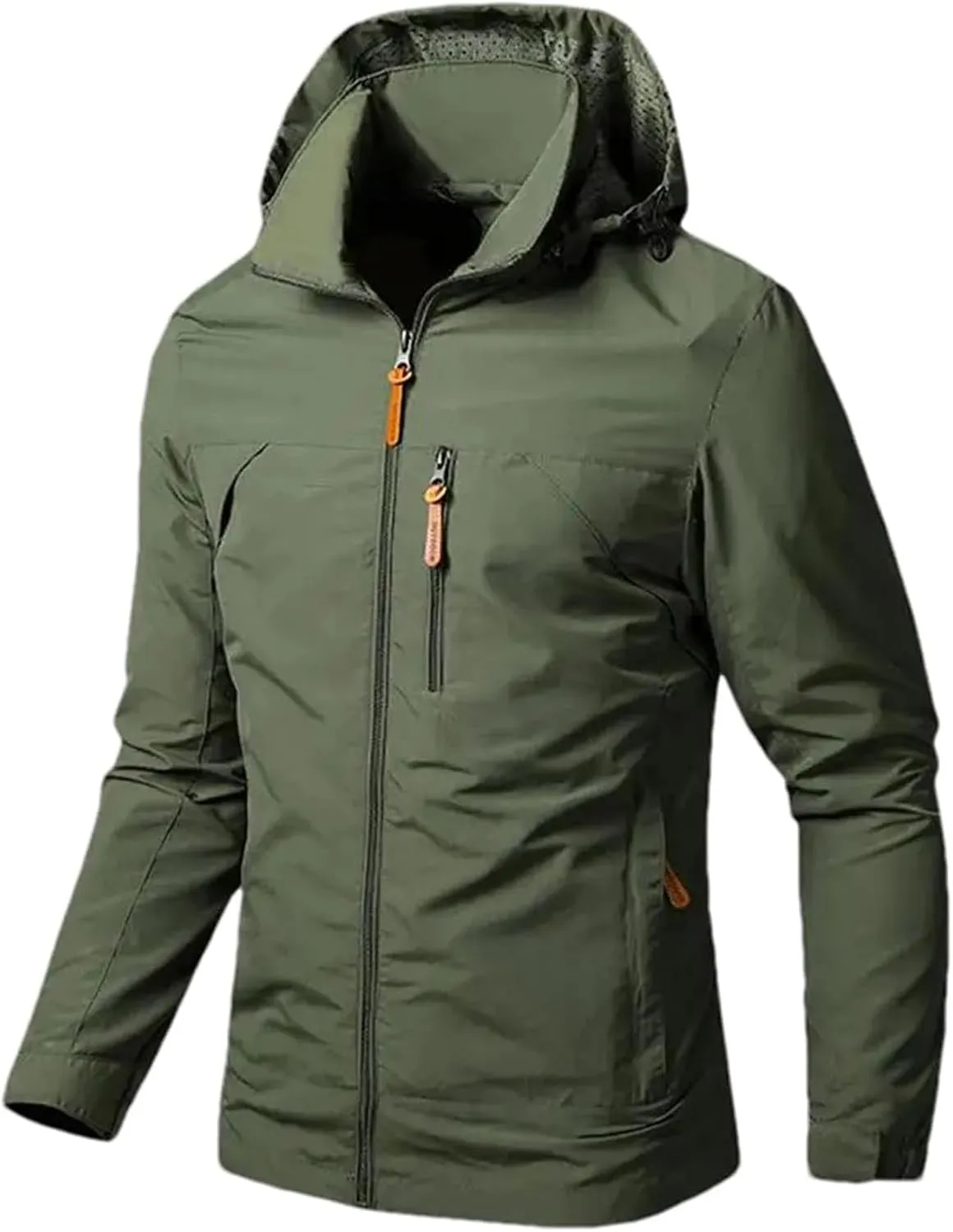 Mens Rain Jackets Zip Up Waterproof Windbreakers Loose Hooded Coats Fashion Lapel Casual Clothes with Pocket