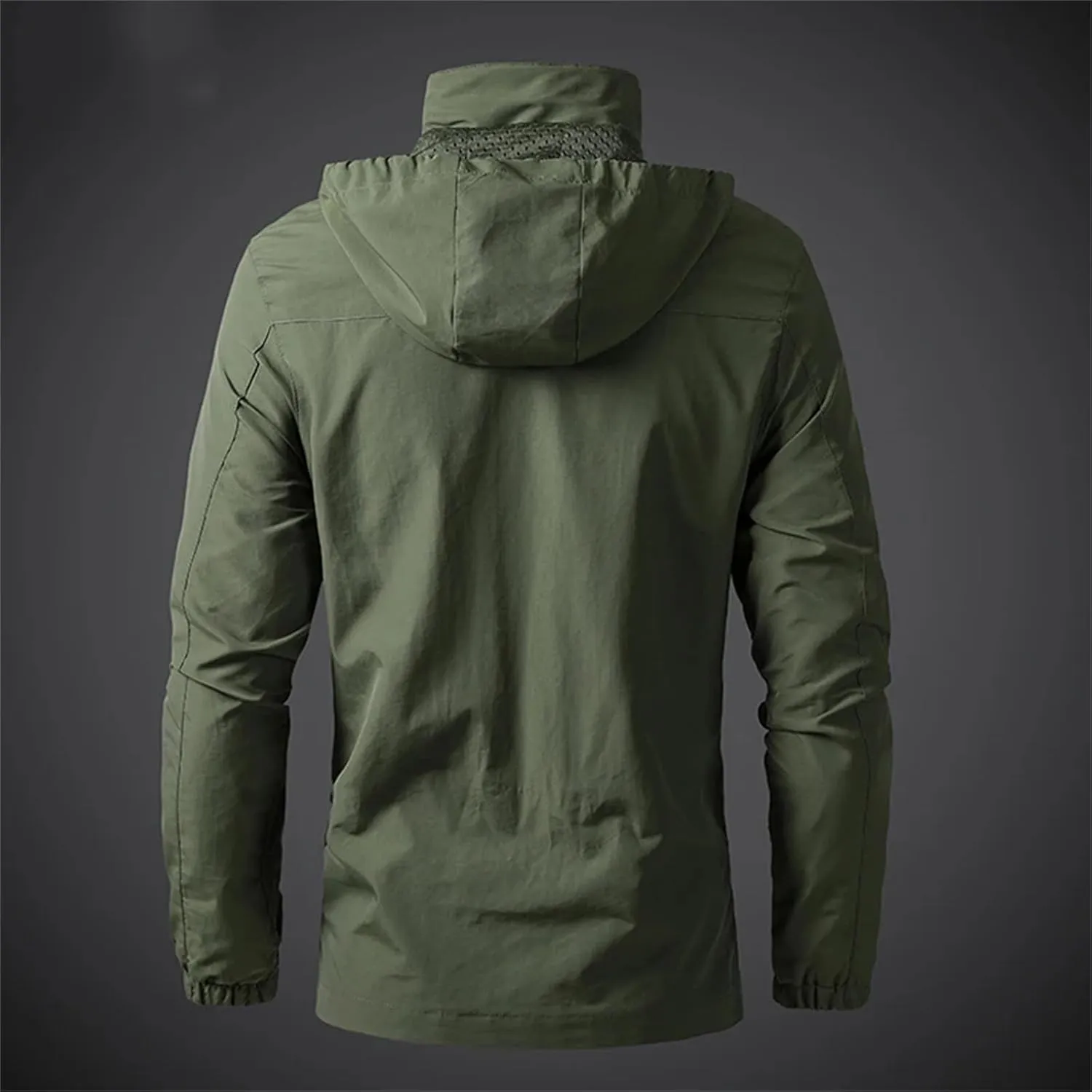 Mens Rain Jackets Zip Up Waterproof Windbreakers Loose Hooded Coats Fashion Lapel Casual Clothes with Pocket