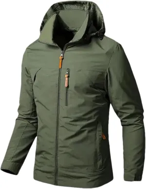 Mens Rain Jackets Zip Up Waterproof Windbreakers Loose Hooded Coats Fashion Lapel Casual Clothes with Pocket