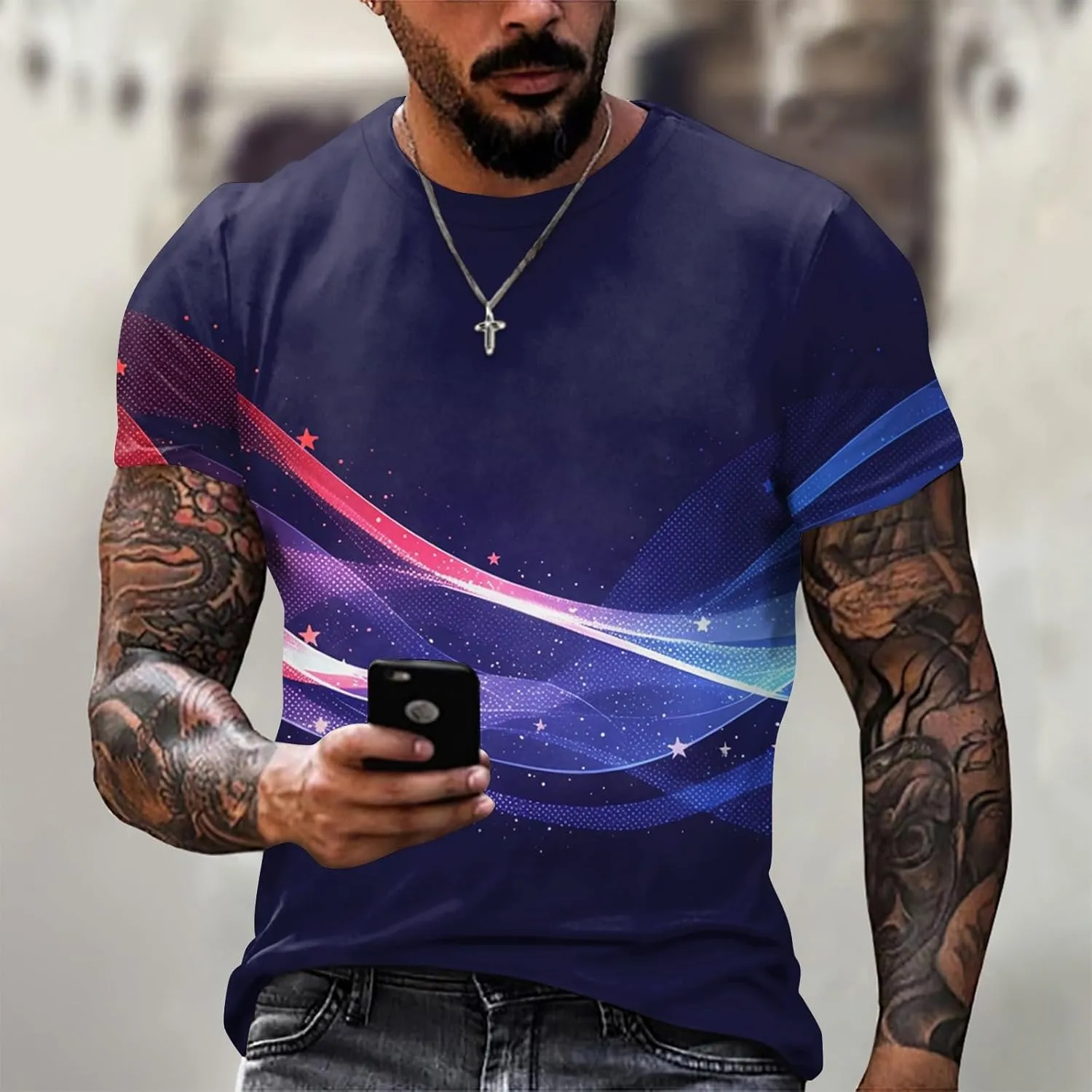 Men's Red White and Blue Short Sleeve American Flag Graphic Dry Fit Cotton Tees 4th of July Tshirts