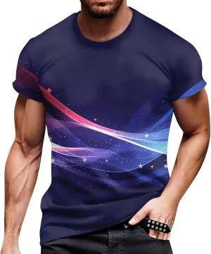 Men's Red White and Blue Short Sleeve American Flag Graphic Dry Fit Cotton Tees 4th of July Tshirts