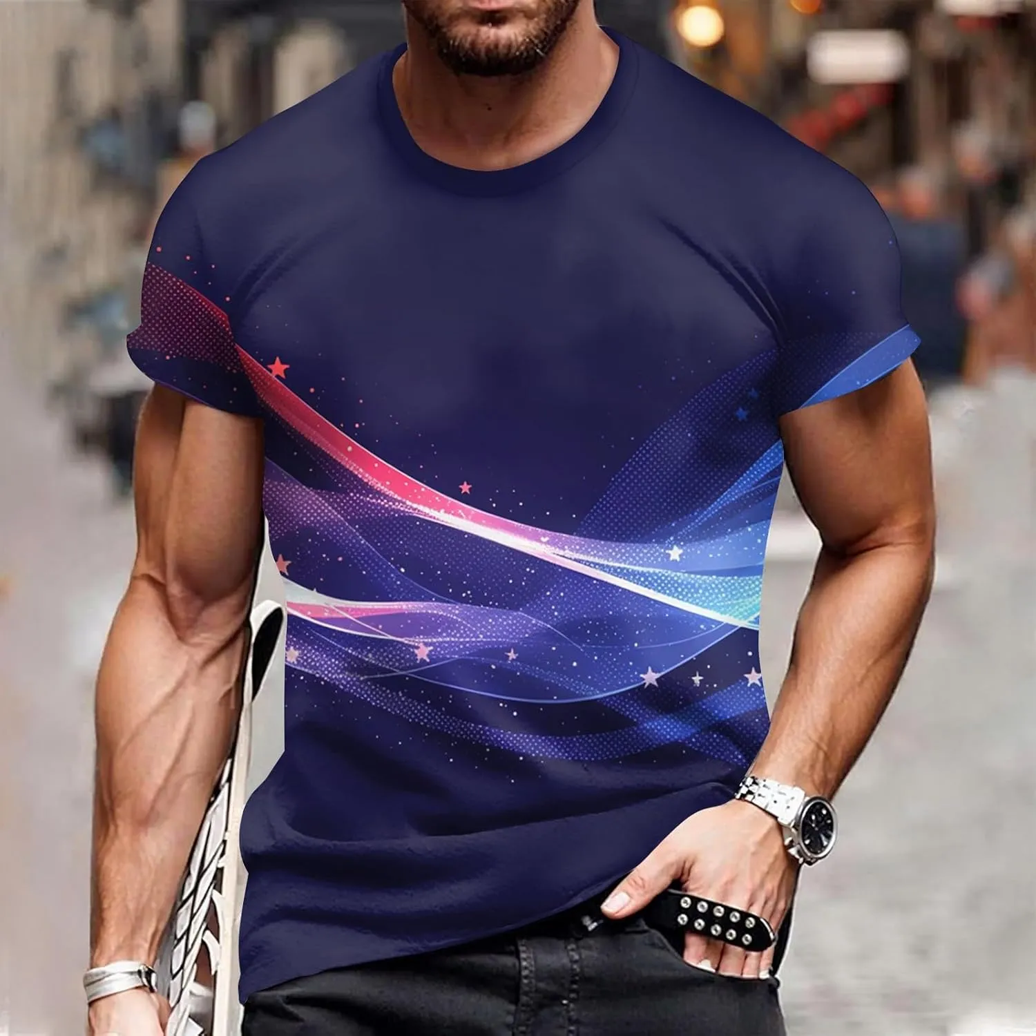 Men's Red White and Blue Short Sleeve American Flag Graphic Dry Fit Cotton Tees 4th of July Tshirts