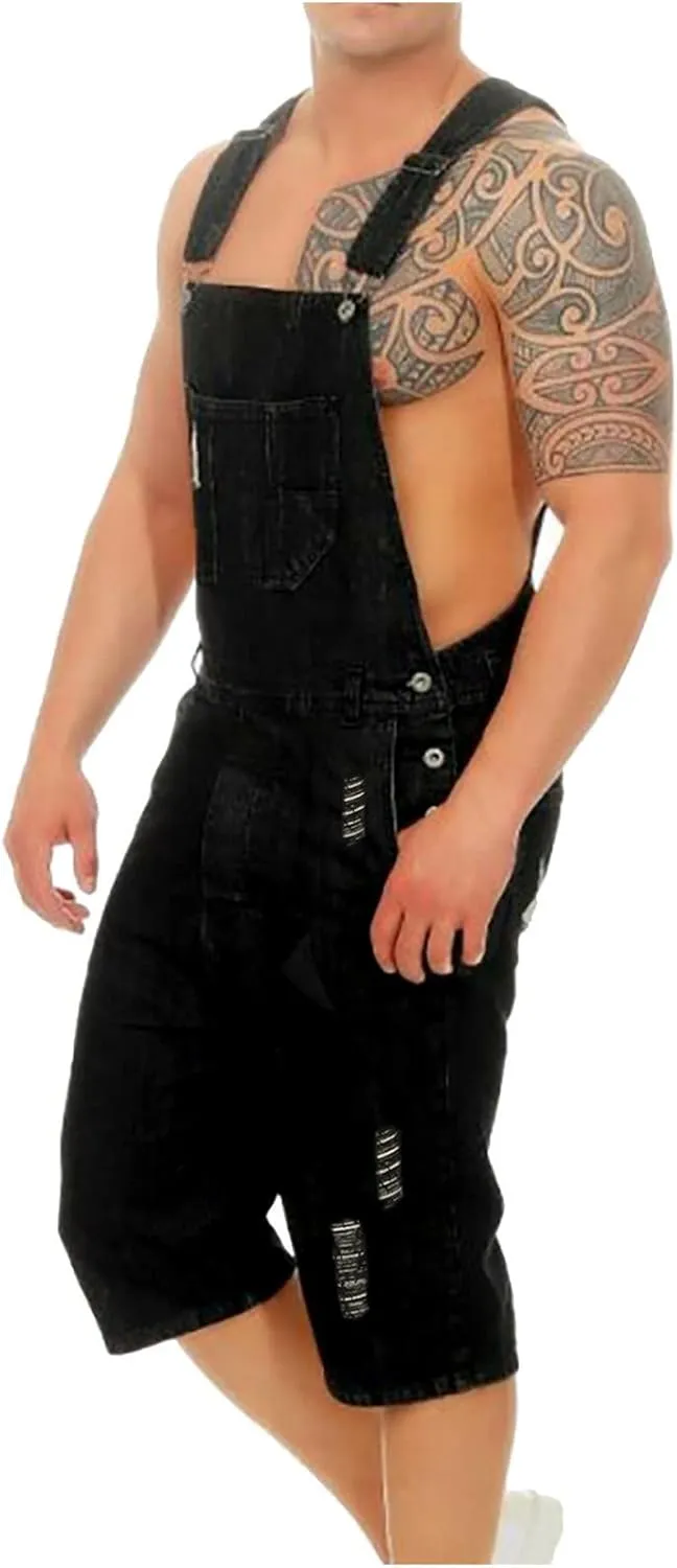 Men's Ripped Denim Shorts Overalls Mens Cargo Jumpsuit Short Jeans Combat Playsuit Jean Bottoms Summer Half Pants