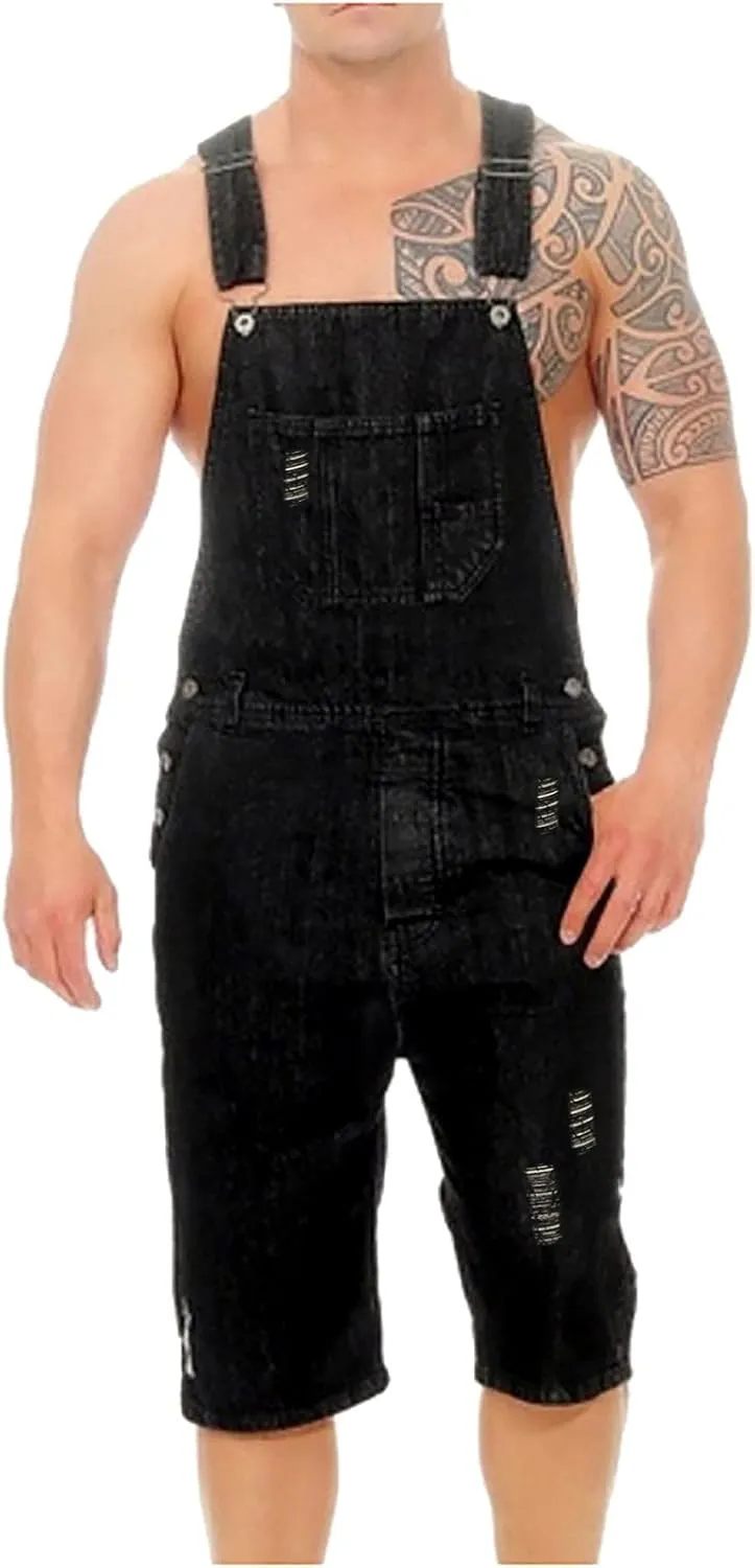 Men's Ripped Denim Shorts Overalls Mens Cargo Jumpsuit Short Jeans Combat Playsuit Jean Bottoms Summer Half Pants