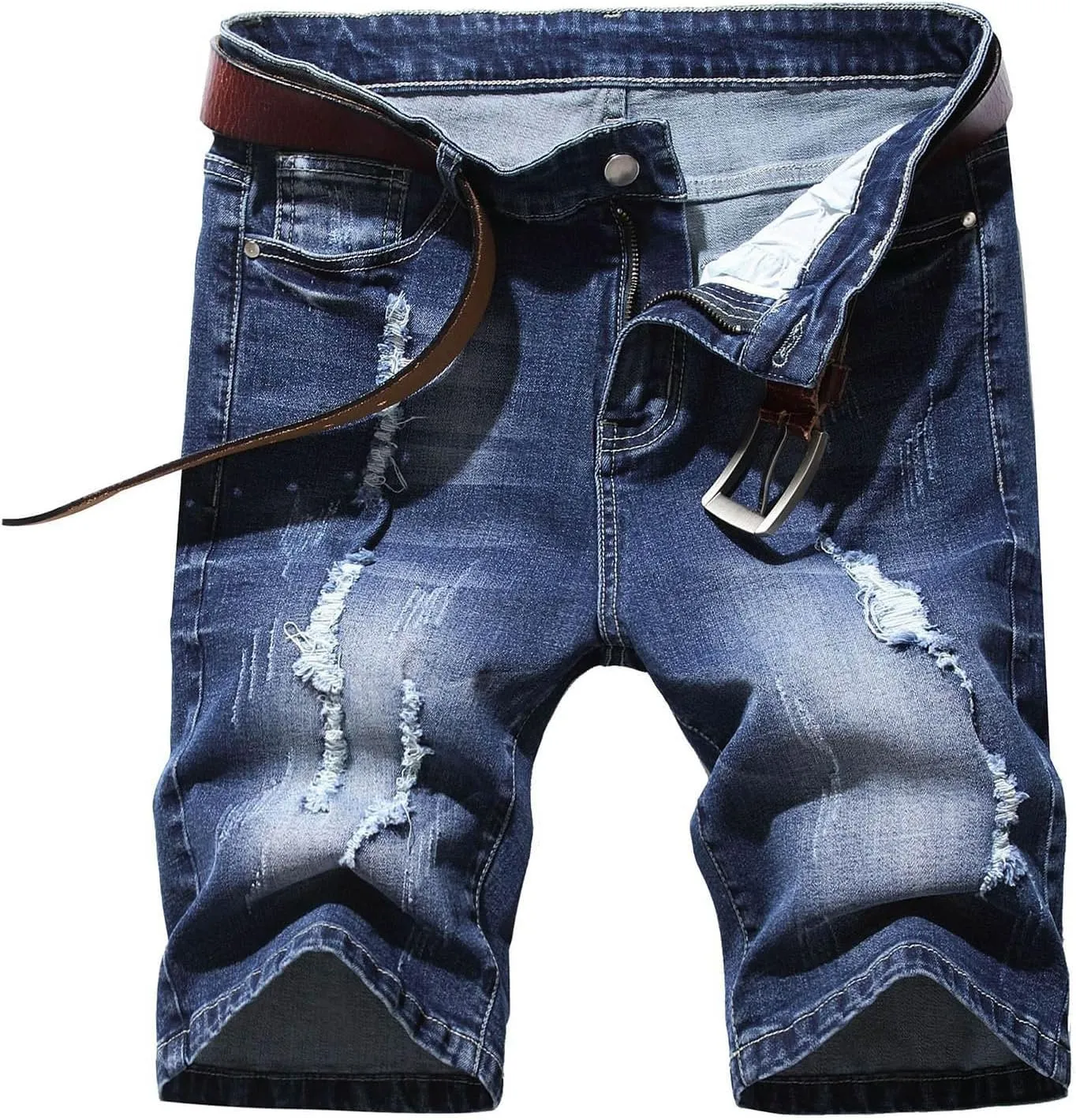 Men's Ripped Short Jeans Elastic Slim Casual Denim Shorts Mens Half Pants Jean Slim Fit Cropped Trousers