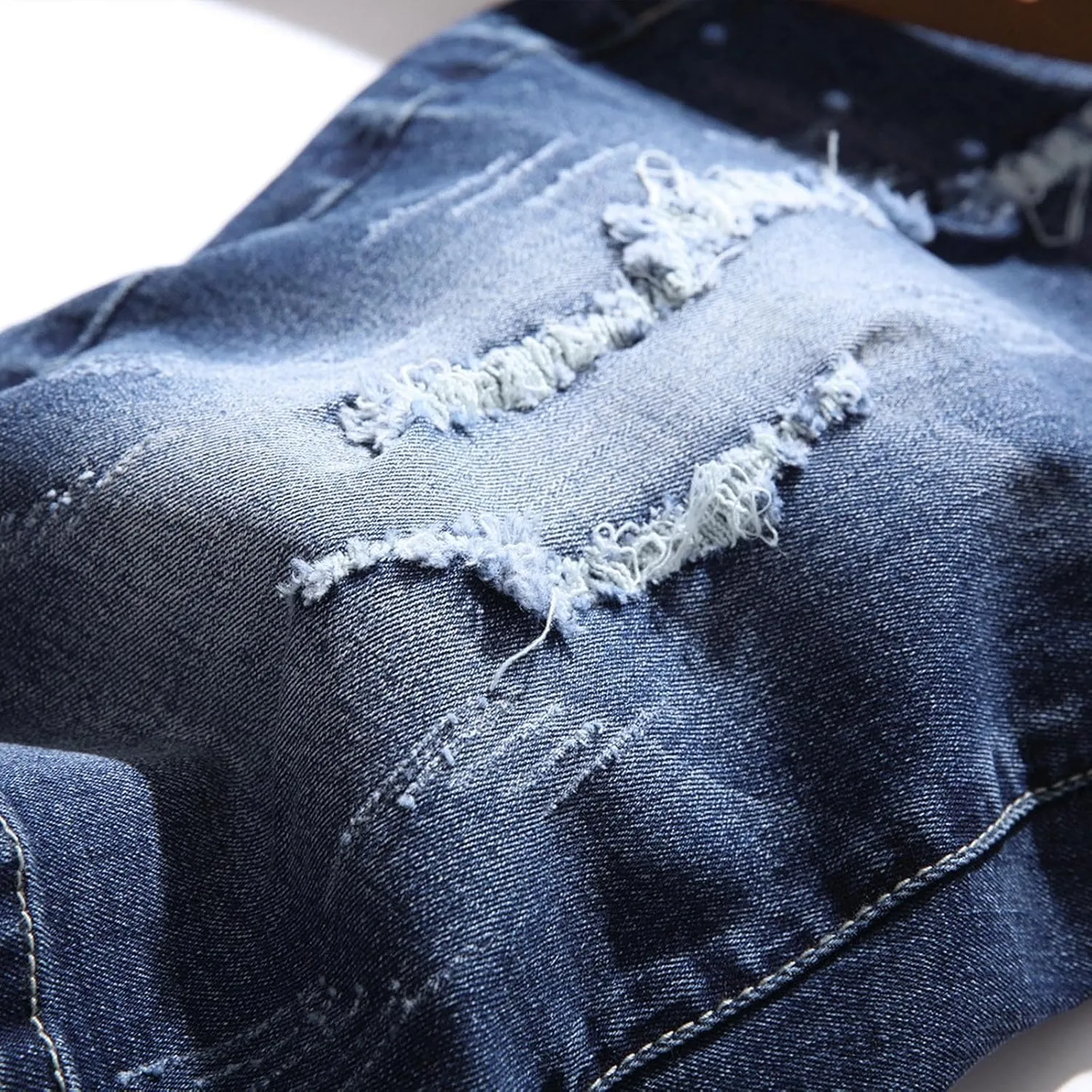 Men's Ripped Short Jeans Elastic Slim Casual Denim Shorts Mens Half Pants Jean Slim Fit Cropped Trousers