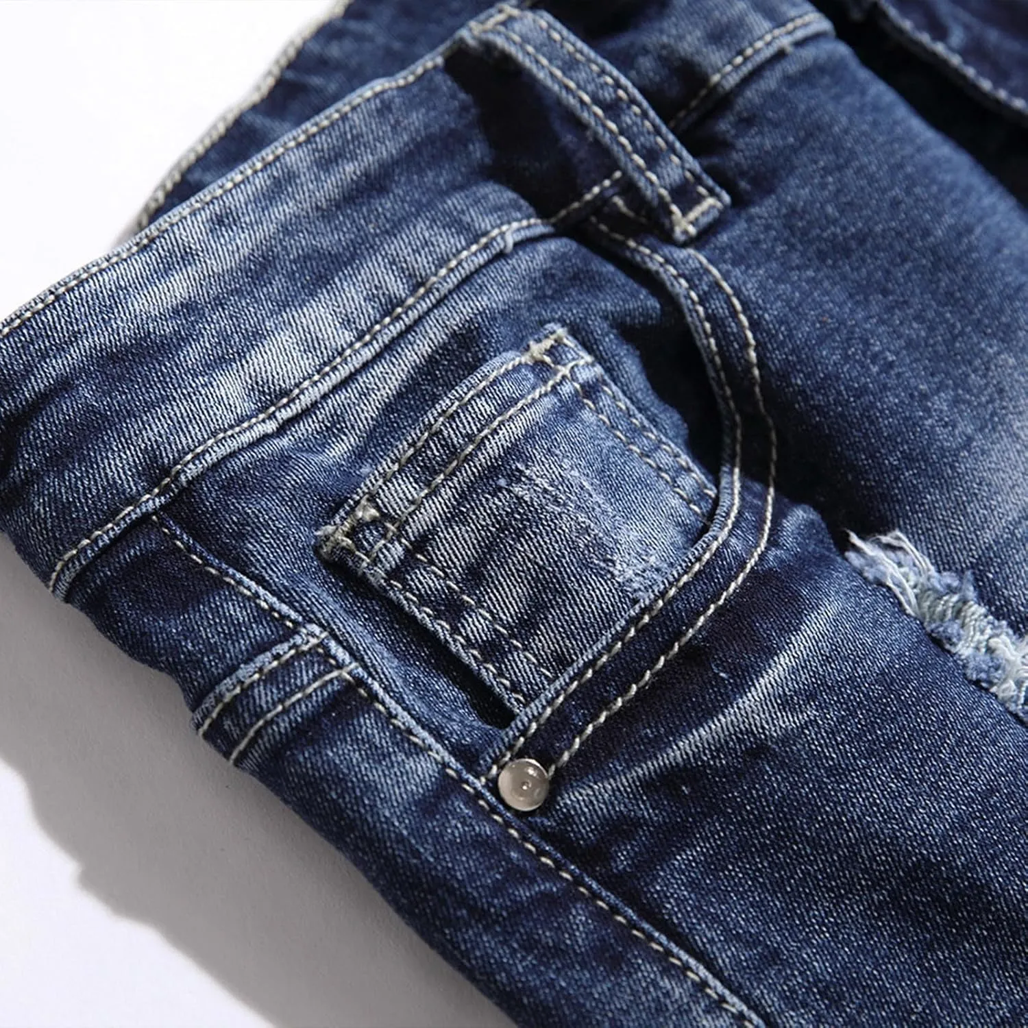 Men's Ripped Short Jeans Elastic Slim Casual Denim Shorts Mens Half Pants Jean Slim Fit Cropped Trousers