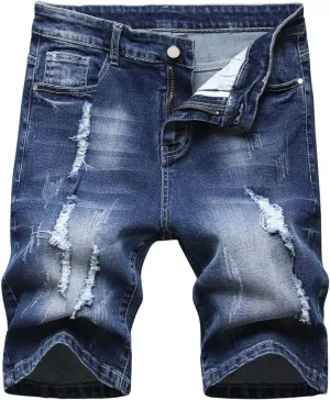 Men's Ripped Short Jeans Elastic Slim Casual Denim Shorts Mens Half Pants Jean Slim Fit Cropped Trousers