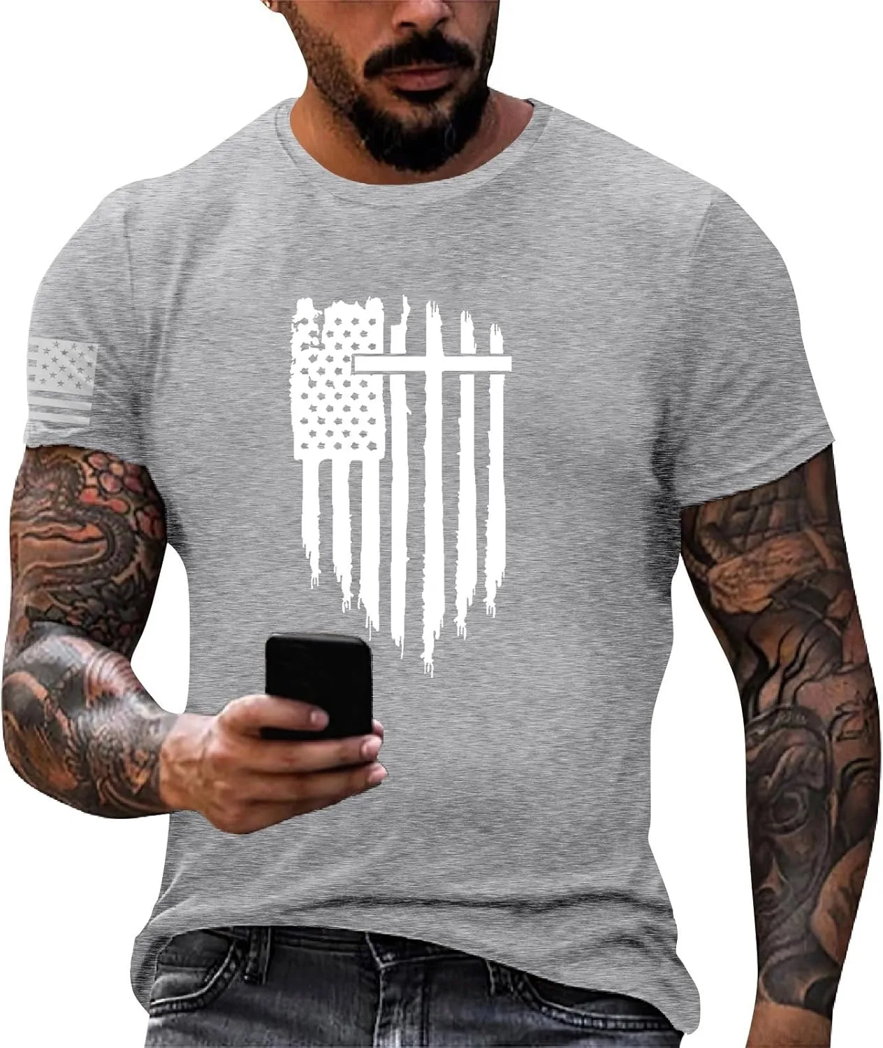 Men's Shirt Sleeve 1776 USA Flag Graphic Dry Fit Cotton Comfortable T-Shirts July 4 Shirts