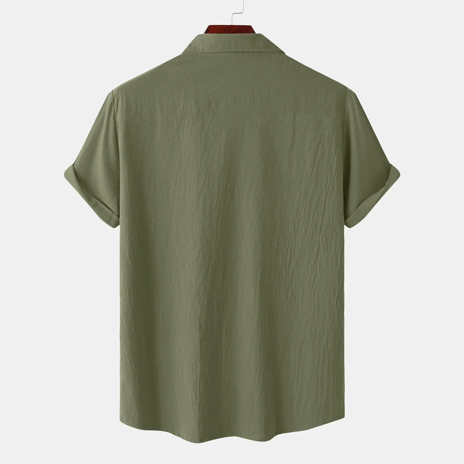Men's Shirts Casual Cotton Linen Button Down T-Shirt Summer Fashion Short Sleeve Solid Linen Shirt Loose Fit Tops