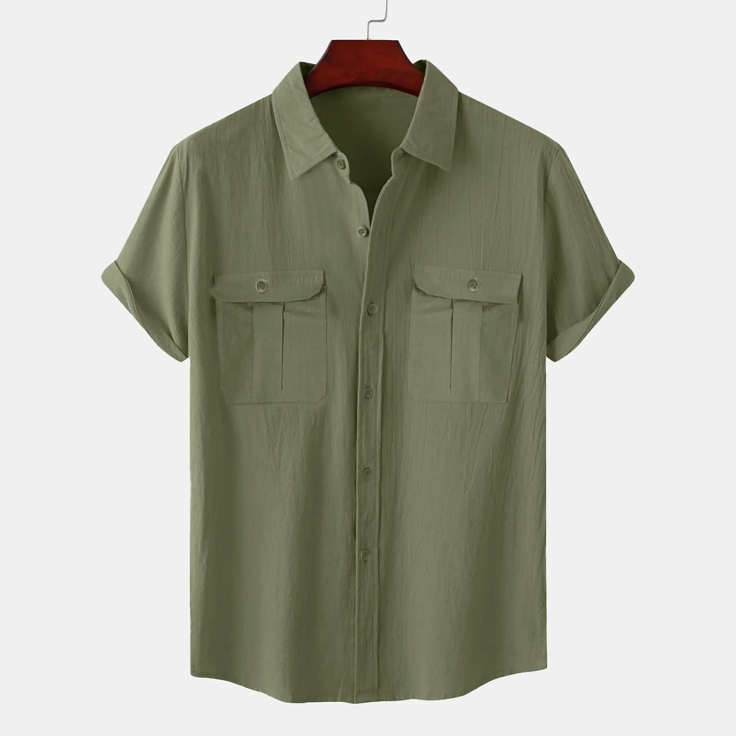 Men's Shirts Casual Cotton Linen Button Down T-Shirt Summer Fashion Short Sleeve Solid Linen Shirt Loose Fit Tops