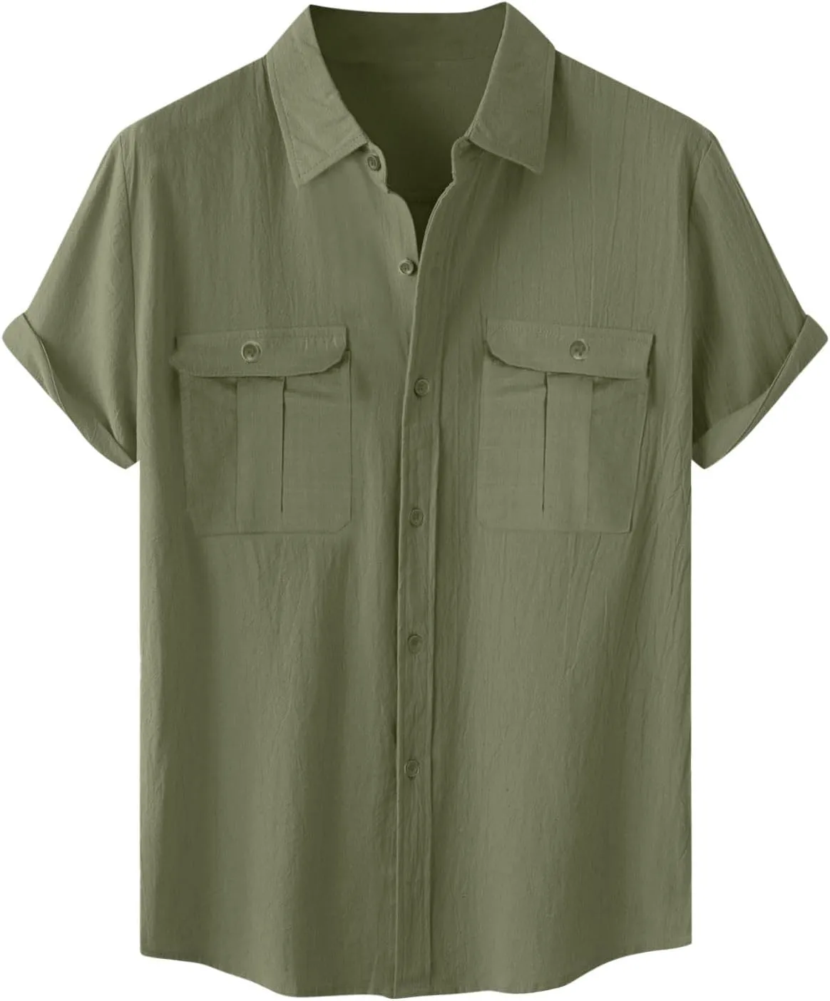Men's Shirts Casual Cotton Linen Button Down T-Shirt Summer Fashion Short Sleeve Solid Linen Shirt Loose Fit Tops