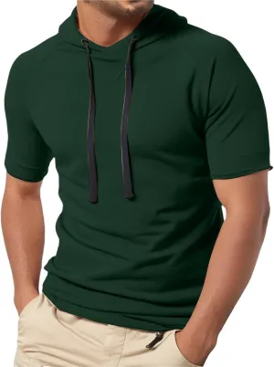 Mens Short Sleeve Muscle Hoodies Slim Fit Fitness Gym Workout Athletic Tee Pullover Casual Loose Fashion T-Shirts