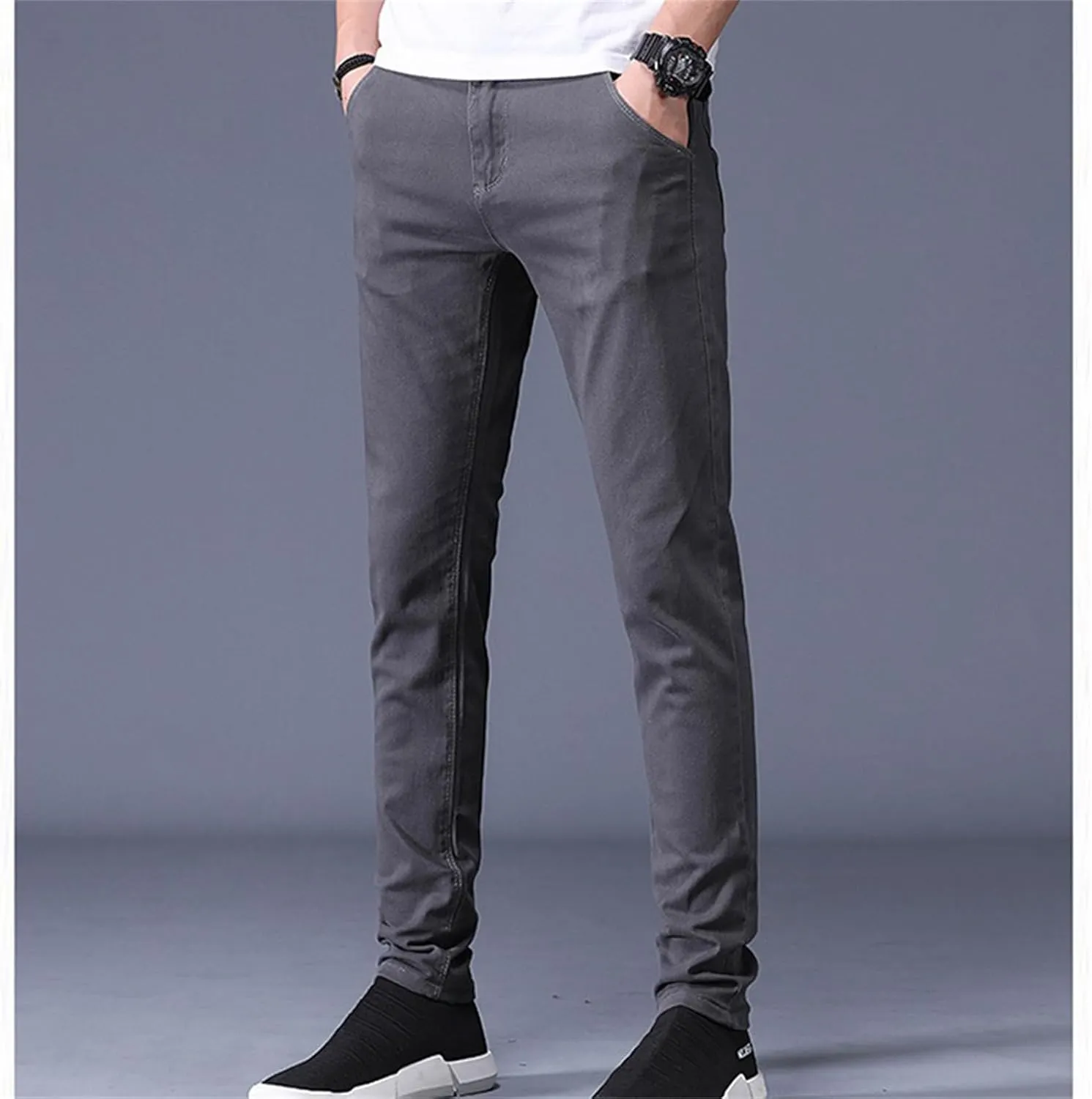 Mens Slim Fit Chino Pant with Pocket Casual and Office Work Beach Dress Business Cotton Long Pants
