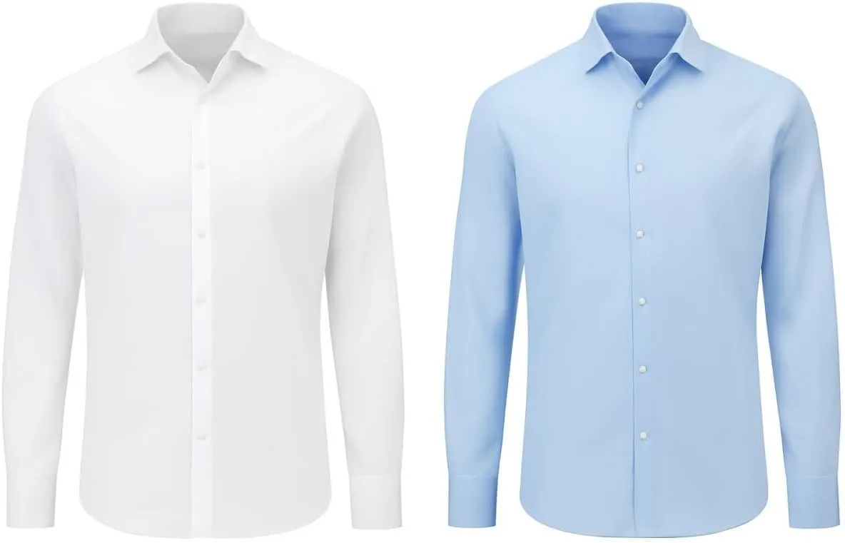 Men's Slim-Fit Dress Shirt Bundle  Classic White & Blue Wrinkle-Resistant Shirts