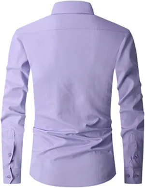 Men's Slim Fit Dress Shirts Solid Color Long Sleeve Stylish Casual Business Button Up Shirts Lightweight Work Blouse