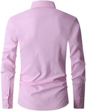 Men's Slim Fit Dress Shirts Solid Color Long Sleeve Stylish Casual Business Button Up Shirts Lightweight Work Blouse