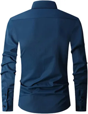 Men's Slim Fit Dress Shirts Solid Color Long Sleeve Stylish Casual Business Button Up Shirts Lightweight Work Blouse