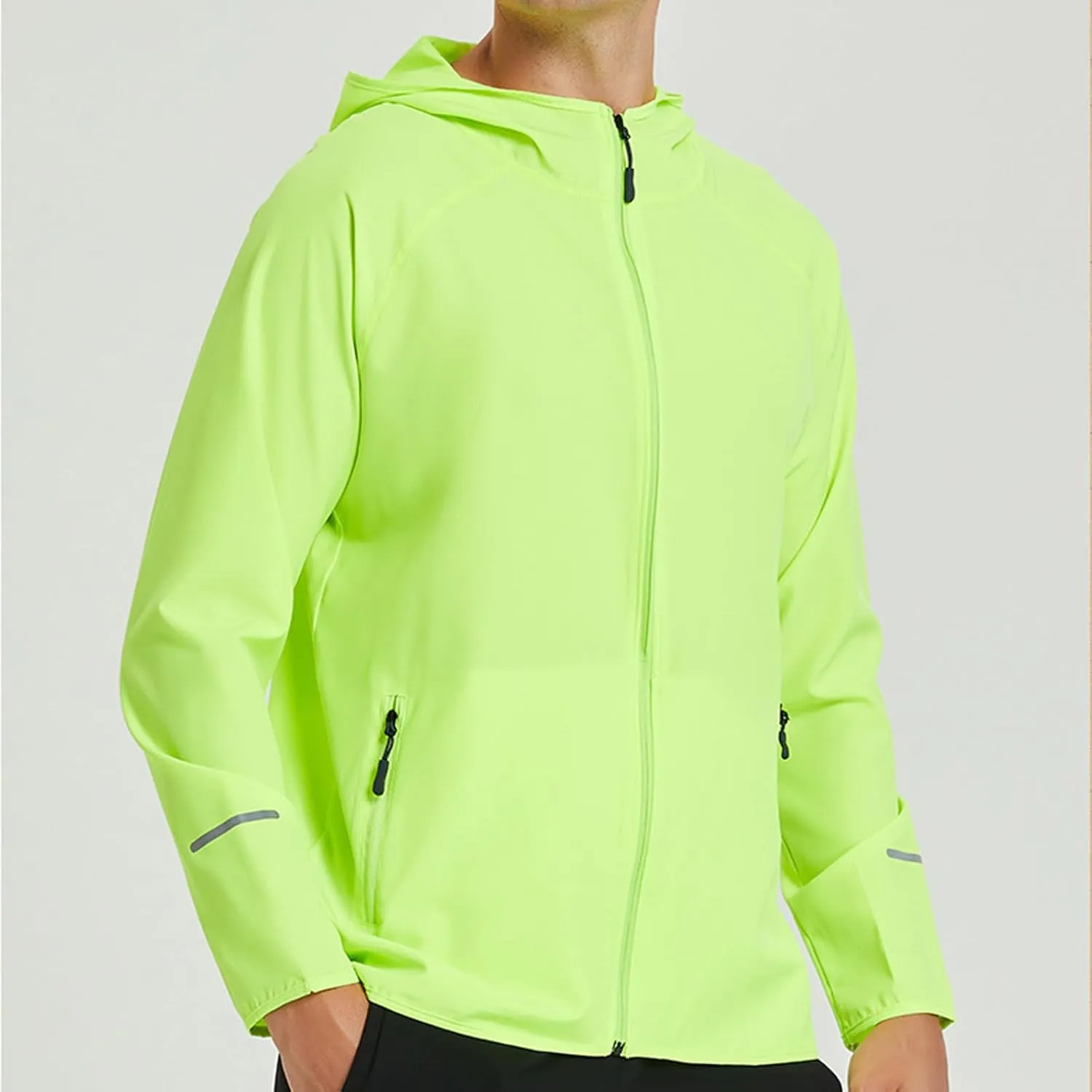 Mens Sport Coat Trendy Solid Color Running Hoodies Long Sleeve Workout Windbreaker Jackets Casual Zip Up Training Tops