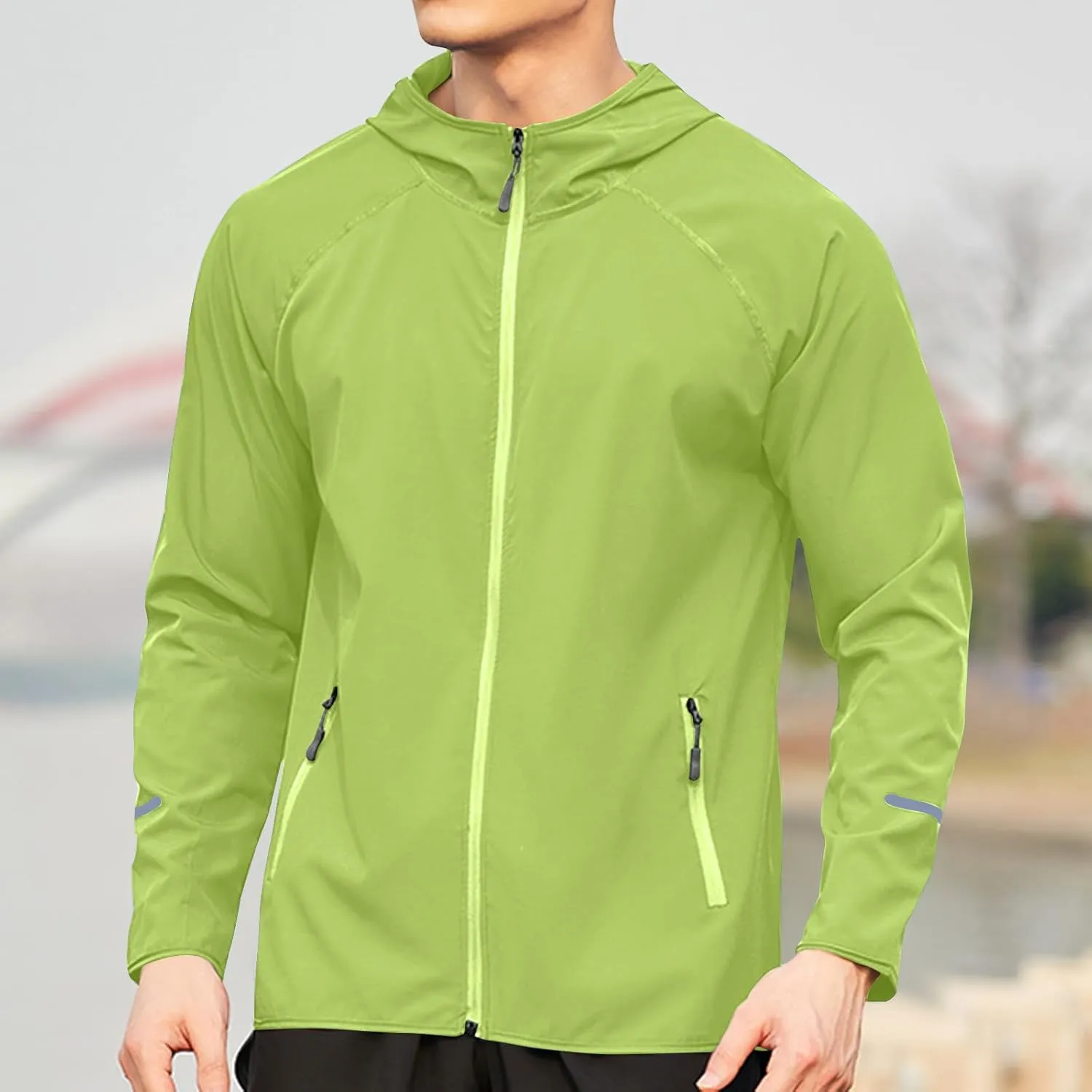 Mens Sport Coat Trendy Solid Color Running Hoodies Long Sleeve Workout Windbreaker Jackets Casual Zip Up Training Tops