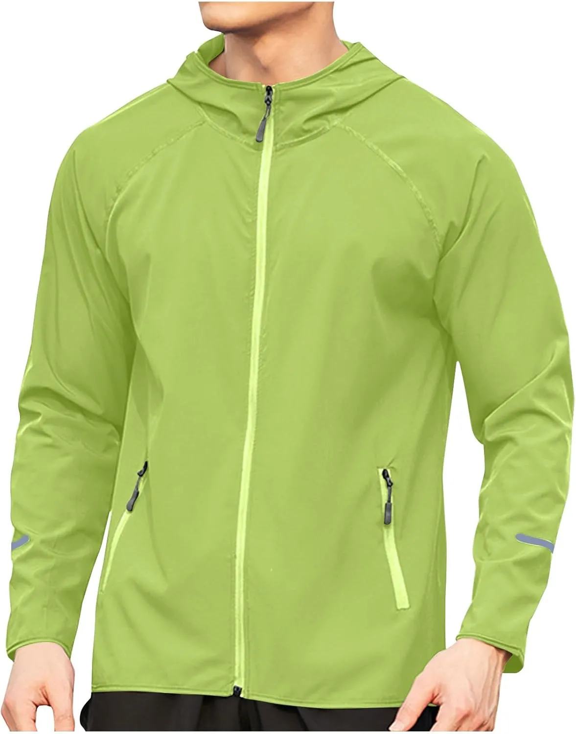 Mens Sport Coat Trendy Solid Color Running Hoodies Long Sleeve Workout Windbreaker Jackets Casual Zip Up Training Tops