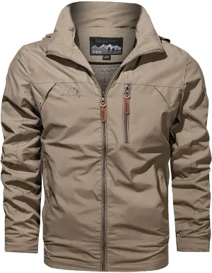 Men's Spring Fall Casual Windbreaker Jacket Cargo Stand Collar Military Bomber Jackets Winter Warm Outdoor Coat