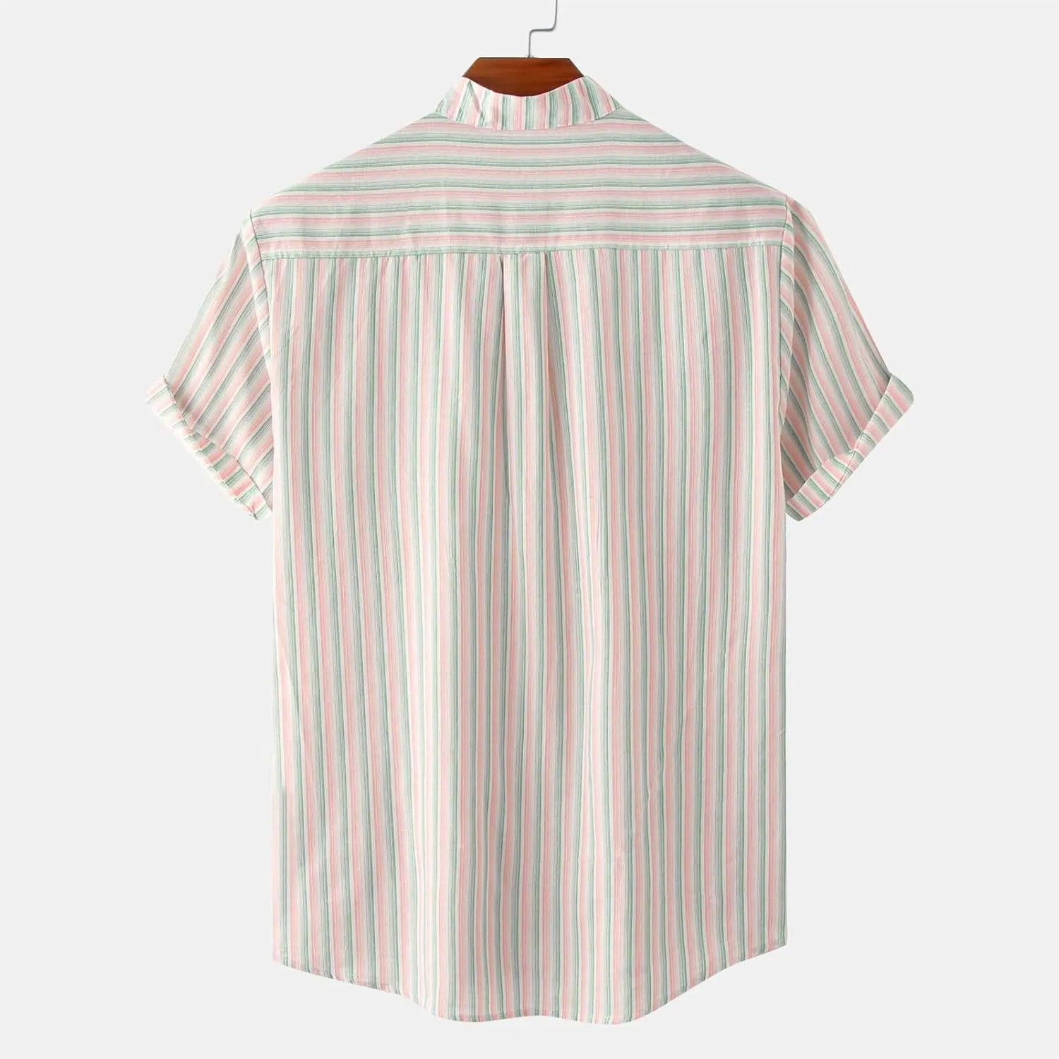 Mens T Shirts Cotton Blend Short Sleeve Striped Button Down Shirt Summer Casual Stylish Beach Hawaiian Tops