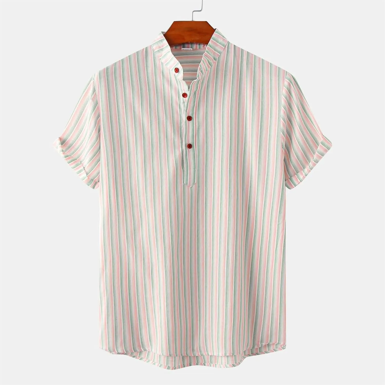 Mens T Shirts Cotton Blend Short Sleeve Striped Button Down Shirt Summer Casual Stylish Beach Hawaiian Tops