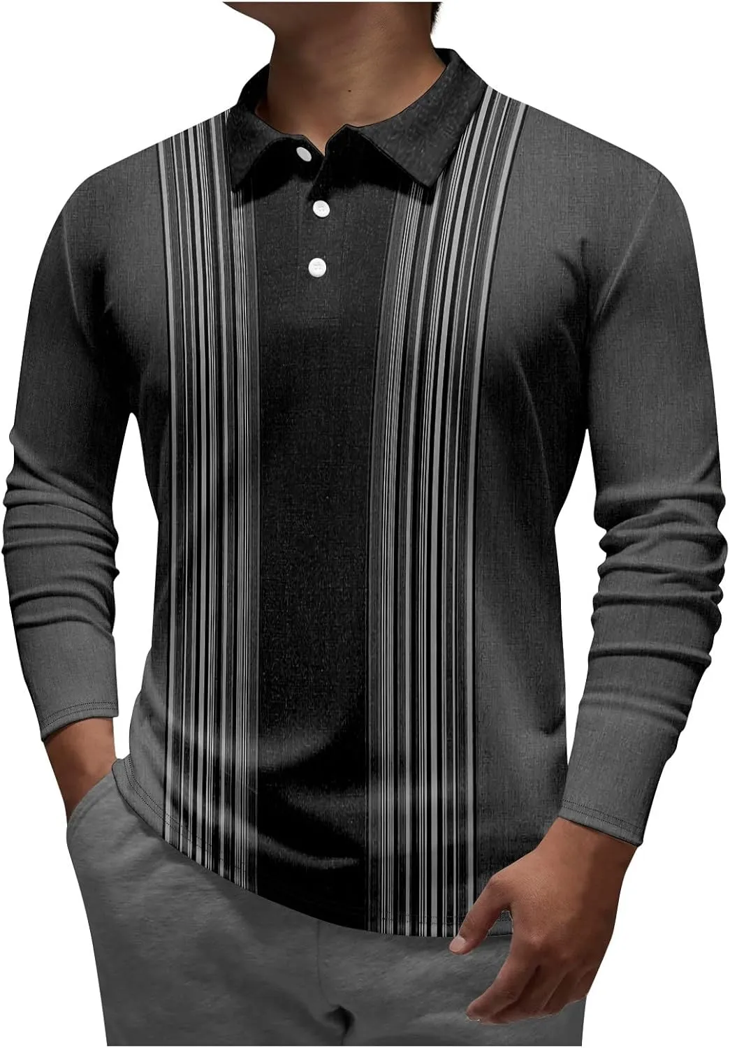 Mens T-Shirts Graphic Tees Lapel Long Sleeve Printed Casual Top Loose Sports Lapel Shirt