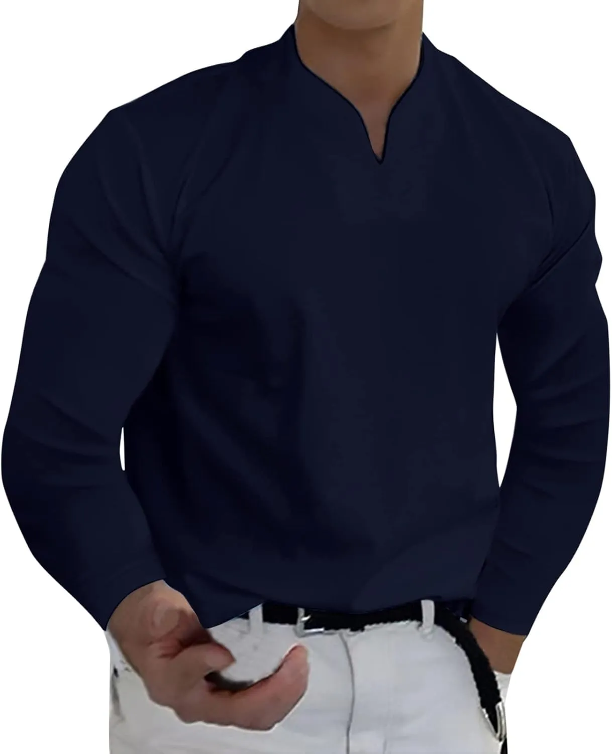 Men's T Shirts Long Sleeve Soft V Neck Lightweight Tee Shirts, Summer Casual Soft Basic Tops, Flannel T-Shirt for Men