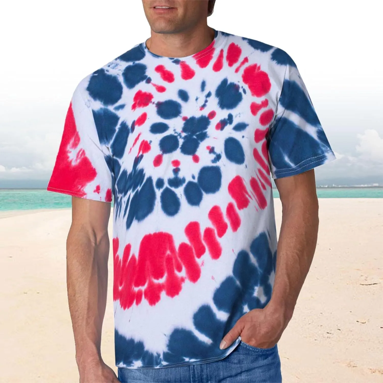 Mens Tie Dye T Shirts Plus Size Novelty Printed Tee Short Sleeve Classic Trendy Tshirt Summer Casual Crew Neck Tops