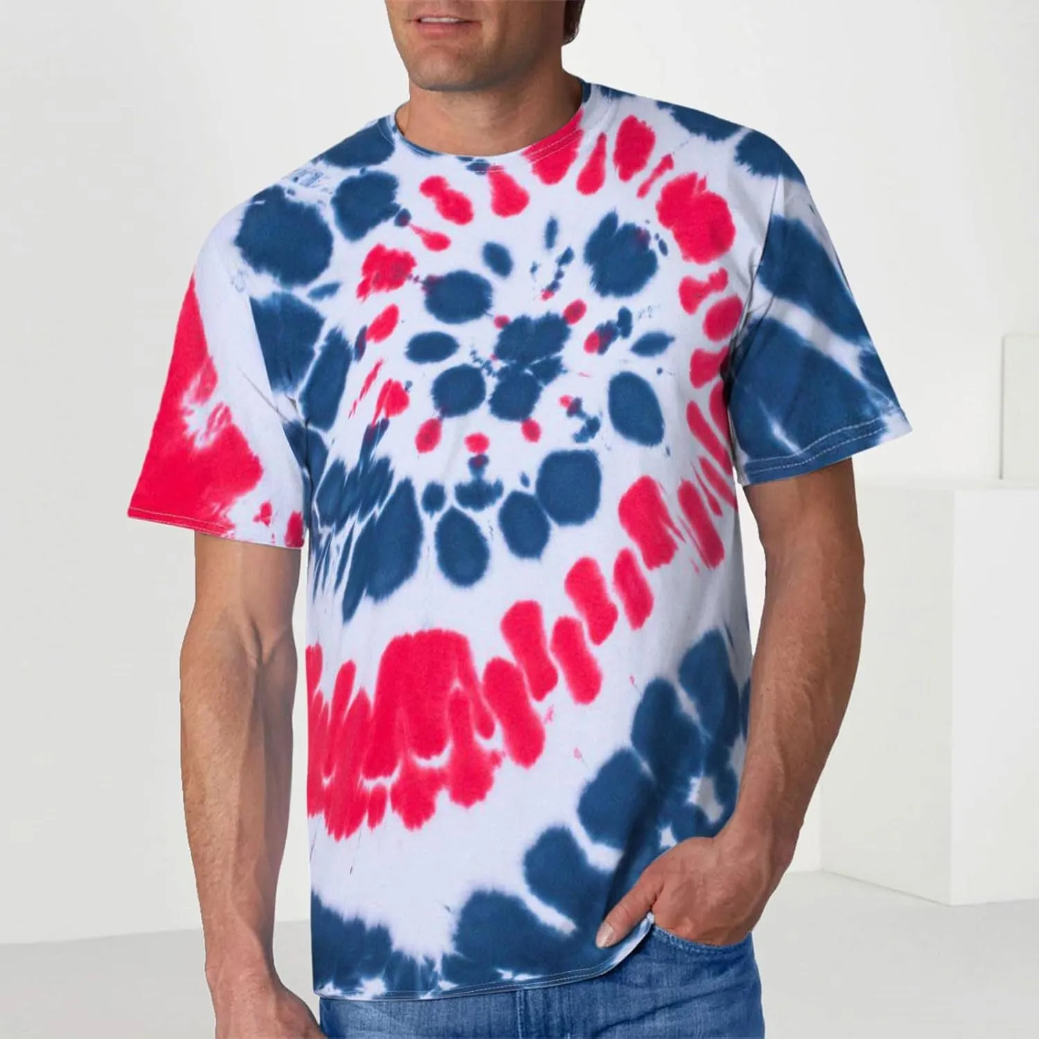Mens Tie Dye T Shirts Plus Size Novelty Printed Tee Short Sleeve Classic Trendy Tshirt Summer Casual Crew Neck Tops