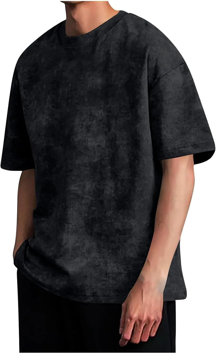 Men's Vintage Short Sleeve Shirts Casual Crewneck Summer Blouse Tops Trendy Loose Washed Heavyweight Basic Tee Shirts