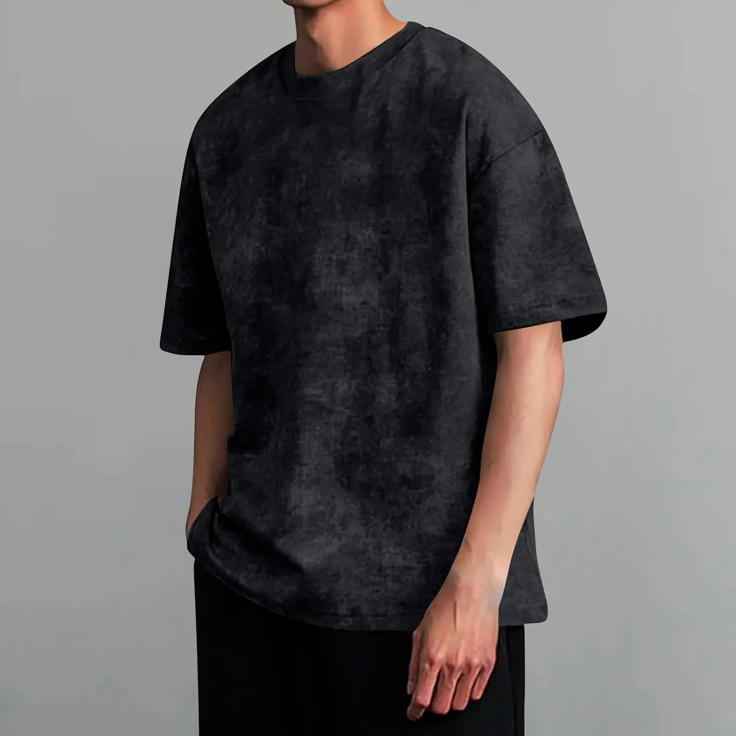 Men's Vintage Short Sleeve Shirts Casual Crewneck Summer Blouse Tops Trendy Loose Washed Heavyweight Basic Tee Shirts