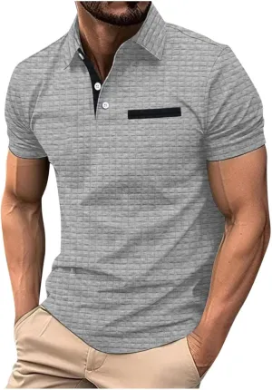 Men's Waffle Plaid Polo Shirts Short Sleeve Casual Summer Shirts Fashion Collar Golf Shirt Muscle Workout T-Shirt