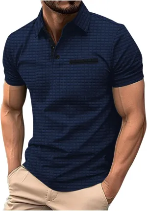 Men's Waffle Plaid Polo Shirts Short Sleeve Casual Summer Shirts Fashion Collar Golf Shirt Muscle Workout T-Shirt