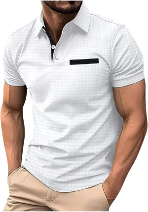Men's Waffle Plaid Polo Shirts Short Sleeve Casual Summer Shirts Fashion Collar Golf Shirt Muscle Workout T-Shirt