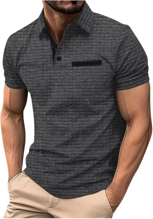 Men's Waffle Plaid Polo Shirts Short Sleeve Casual Summer Shirts Fashion Collar Golf Shirt Muscle Workout T-Shirt