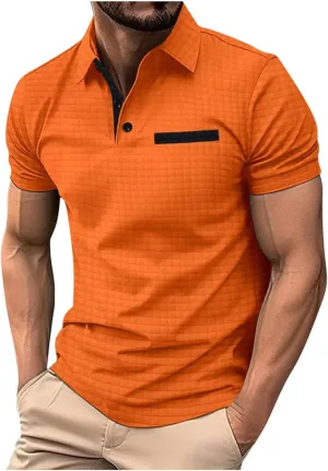 Men's Waffle Plaid Polo Shirts Short Sleeve Casual Summer Shirts Fashion Collar Golf Shirt Muscle Workout T-Shirt