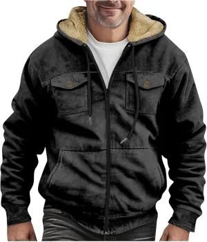 Men's Winter Jacket Fleece Workout Hoodie Full Zip Jackets Outerwear Long Sleeve Thick Sport Coat Motorcycle Jacket