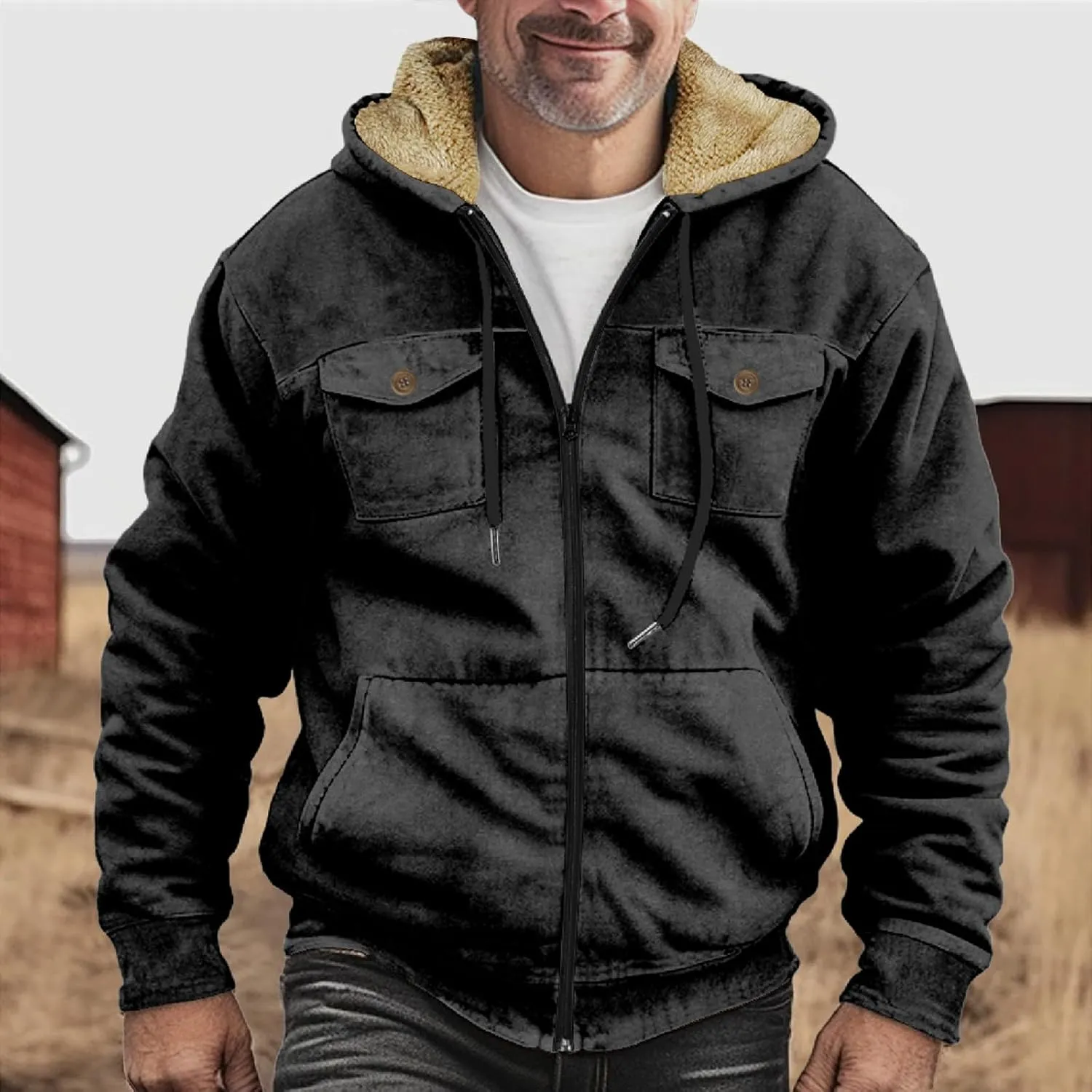 Men's Winter Jacket Fleece Workout Hoodie Full Zip Jackets Outerwear Long Sleeve Thick Sport Coat Motorcycle Jacket