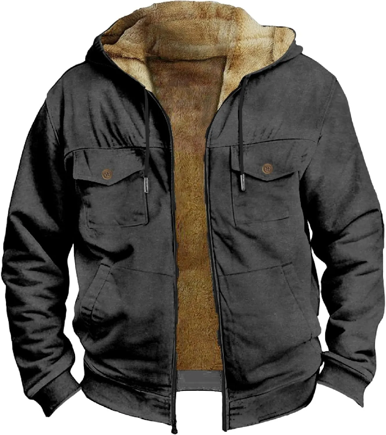 Men's Winter Jacket Fleece Workout Hoodie Full Zip Jackets Outerwear Long Sleeve Thick Sport Coat Motorcycle Jacket
