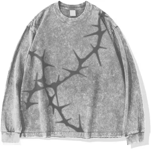 Mens Y2K Oversized Long Sleeve Tee Shirts Unisex Vintage Acid Washed Tee Casual Streetwear Tops